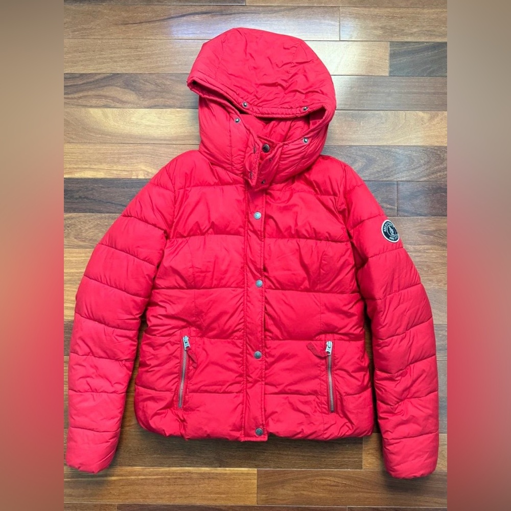 Abercrombie & Fitch Vibrant Red Hooded Puffer Coat